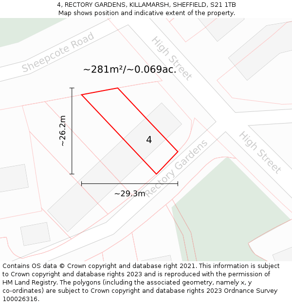 4, RECTORY GARDENS, KILLAMARSH, SHEFFIELD, S21 1TB: Plot and title map