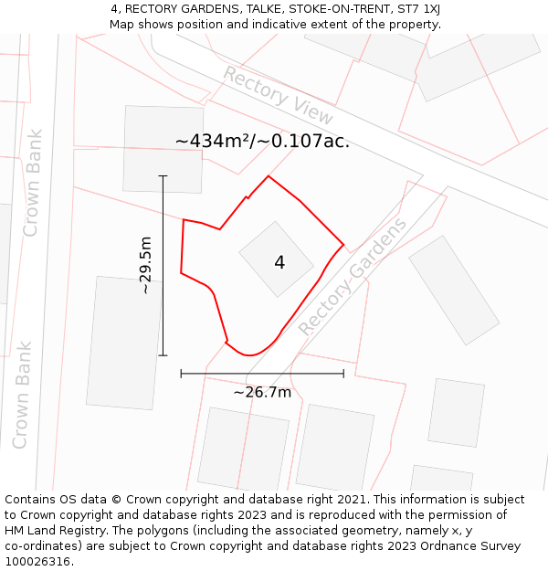 4, RECTORY GARDENS, TALKE, STOKE-ON-TRENT, ST7 1XJ: Plot and title map