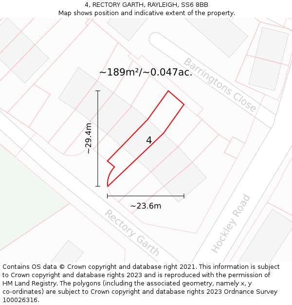 4, RECTORY GARTH, RAYLEIGH, SS6 8BB: Plot and title map