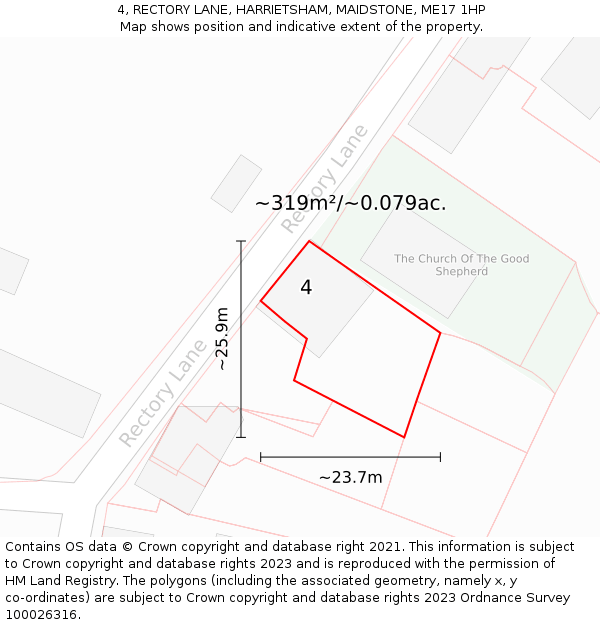 4, RECTORY LANE, HARRIETSHAM, MAIDSTONE, ME17 1HP: Plot and title map