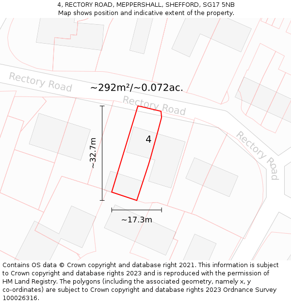 4, RECTORY ROAD, MEPPERSHALL, SHEFFORD, SG17 5NB: Plot and title map