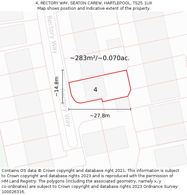 4, RECTORY WAY, SEATON CAREW, HARTLEPOOL, TS25 1UX: Plot and title map