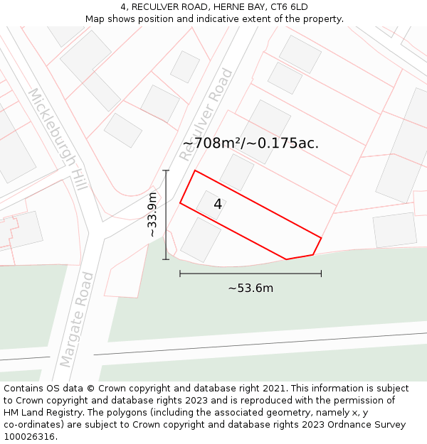 4, RECULVER ROAD, HERNE BAY, CT6 6LD: Plot and title map