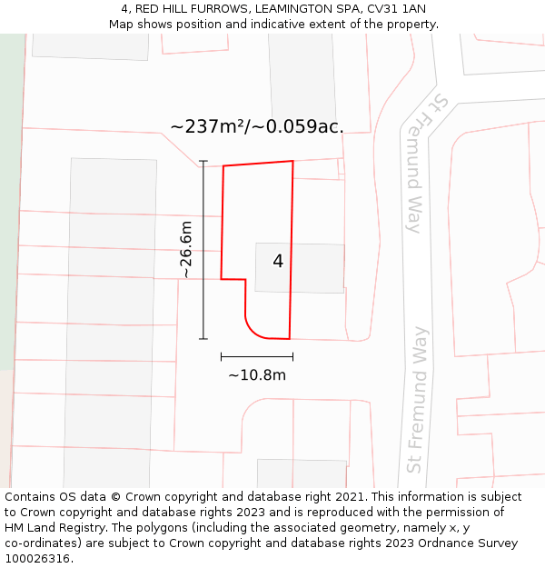 4, RED HILL FURROWS, LEAMINGTON SPA, CV31 1AN: Plot and title map