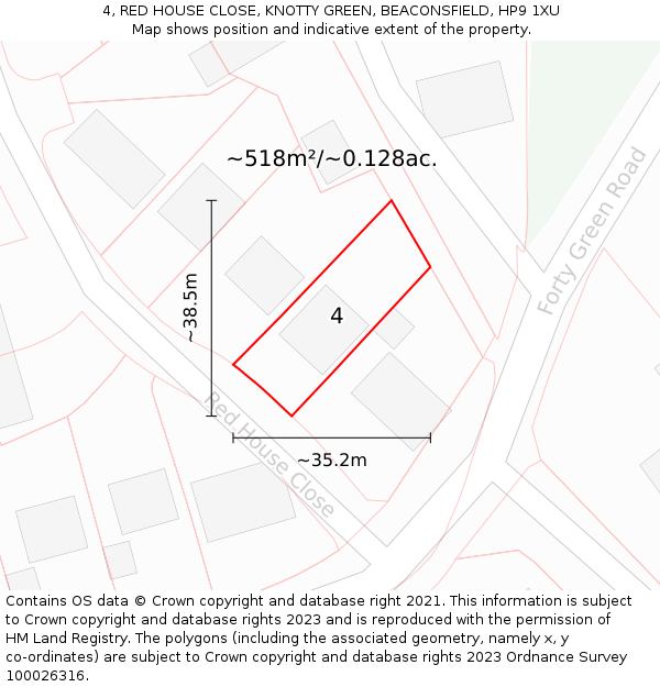 4, RED HOUSE CLOSE, KNOTTY GREEN, BEACONSFIELD, HP9 1XU: Plot and title map