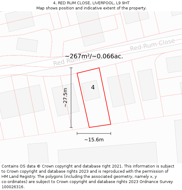 4, RED RUM CLOSE, LIVERPOOL, L9 9HT: Plot and title map