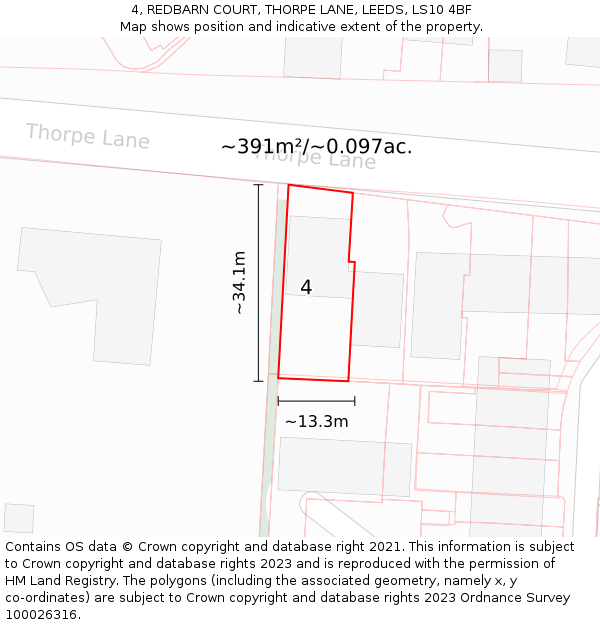 4, REDBARN COURT, THORPE LANE, LEEDS, LS10 4BF: Plot and title map