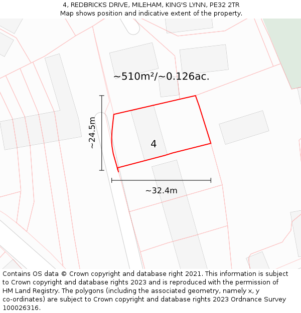 4, REDBRICKS DRIVE, MILEHAM, KING'S LYNN, PE32 2TR: Plot and title map