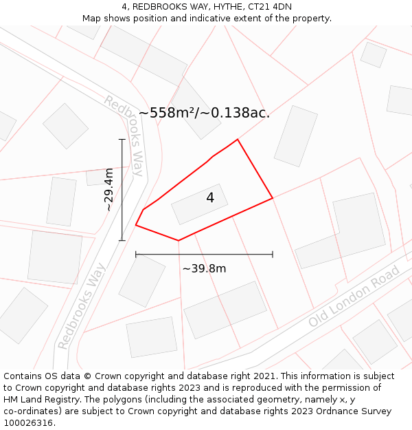4, REDBROOKS WAY, HYTHE, CT21 4DN: Plot and title map