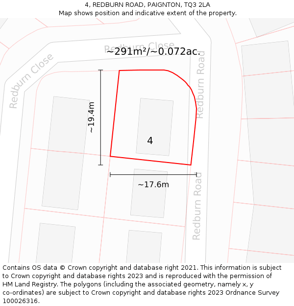 4, REDBURN ROAD, PAIGNTON, TQ3 2LA: Plot and title map