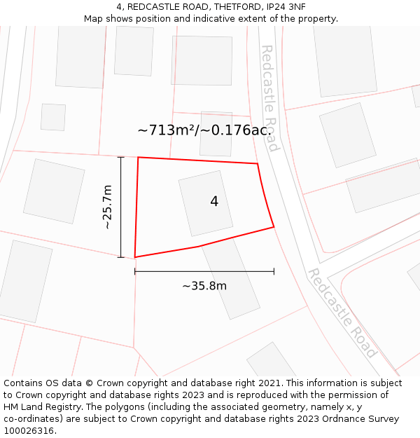 4, REDCASTLE ROAD, THETFORD, IP24 3NF: Plot and title map