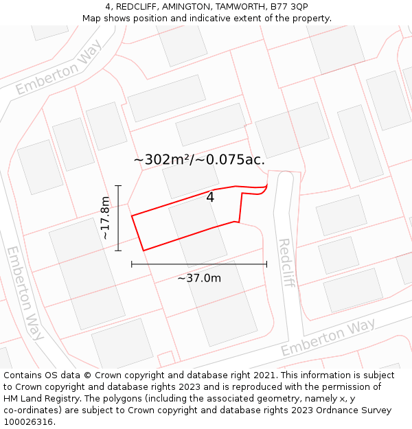 4, REDCLIFF, AMINGTON, TAMWORTH, B77 3QP: Plot and title map