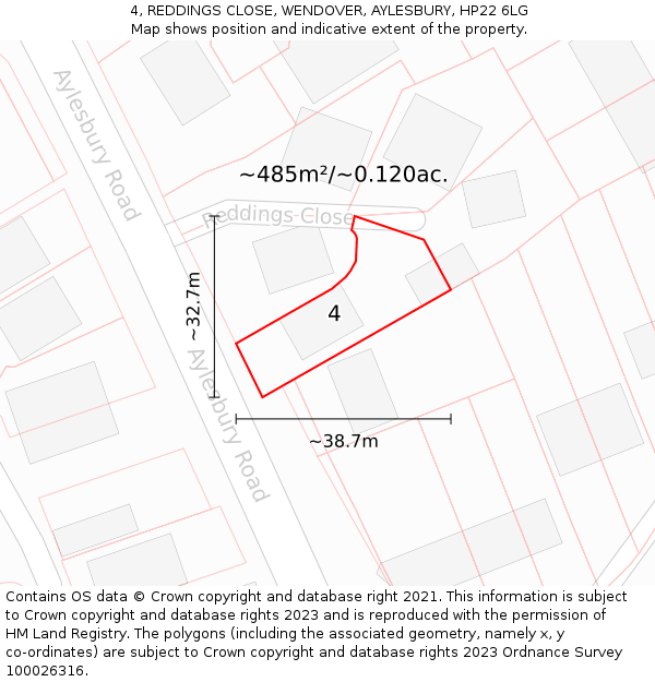 4, REDDINGS CLOSE, WENDOVER, AYLESBURY, HP22 6LG: Plot and title map