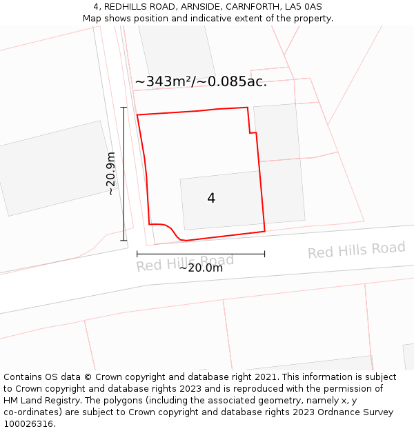 4, REDHILLS ROAD, ARNSIDE, CARNFORTH, LA5 0AS: Plot and title map