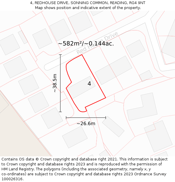 4, REDHOUSE DRIVE, SONNING COMMON, READING, RG4 9NT: Plot and title map