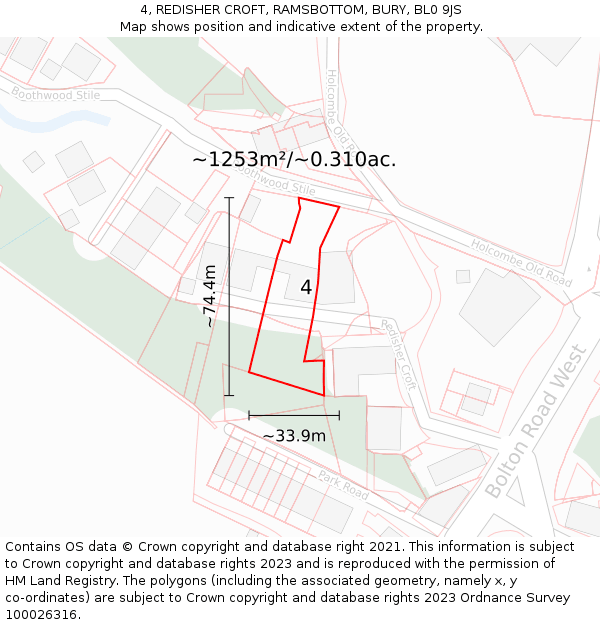 4, REDISHER CROFT, RAMSBOTTOM, BURY, BL0 9JS: Plot and title map