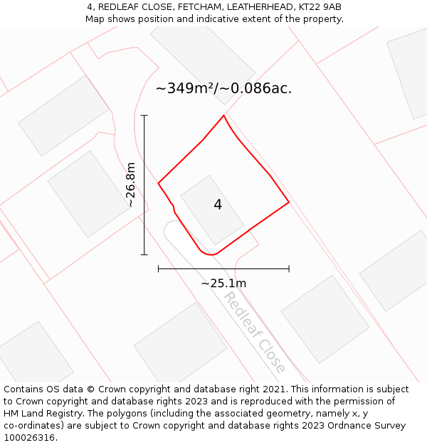 4, REDLEAF CLOSE, FETCHAM, LEATHERHEAD, KT22 9AB: Plot and title map