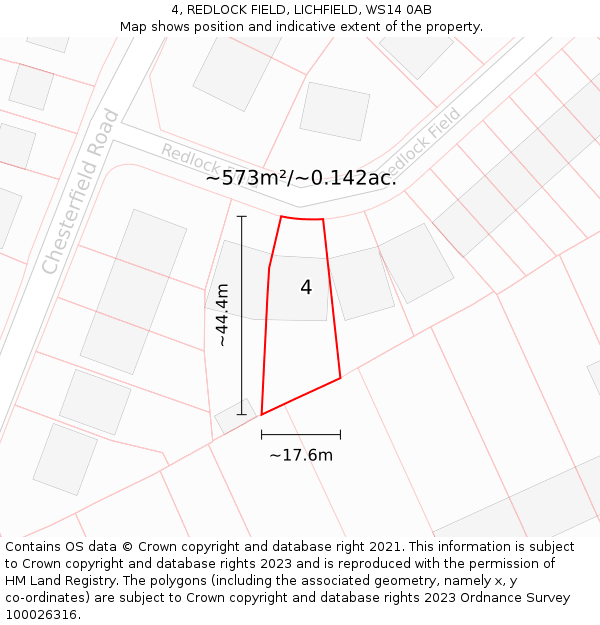 4, REDLOCK FIELD, LICHFIELD, WS14 0AB: Plot and title map