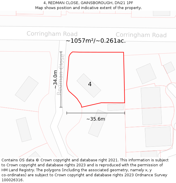 4, REDMAN CLOSE, GAINSBOROUGH, DN21 1PF: Plot and title map