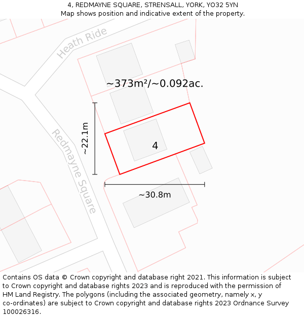 4, REDMAYNE SQUARE, STRENSALL, YORK, YO32 5YN: Plot and title map