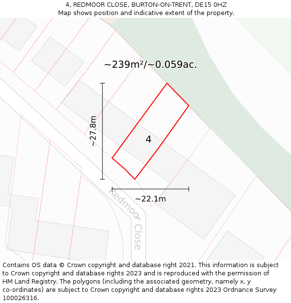 4, REDMOOR CLOSE, BURTON-ON-TRENT, DE15 0HZ: Plot and title map