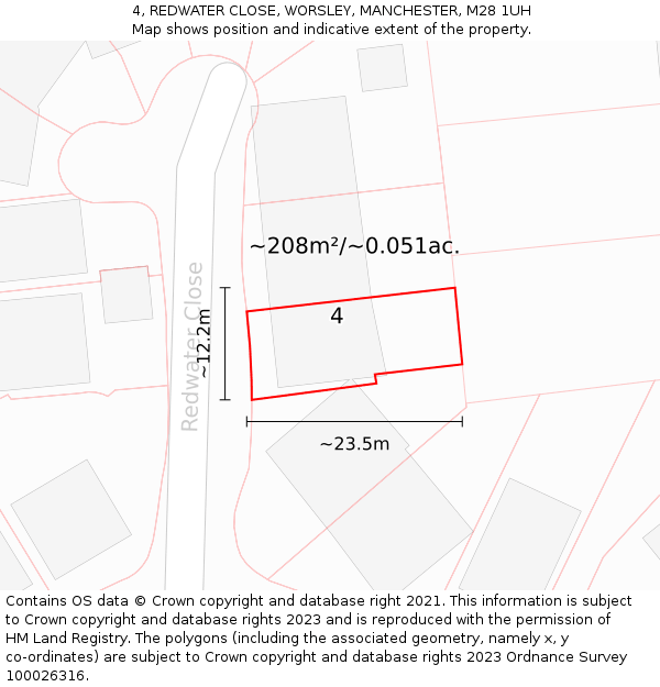 4, REDWATER CLOSE, WORSLEY, MANCHESTER, M28 1UH: Plot and title map
