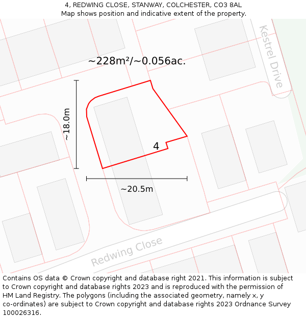 4, REDWING CLOSE, STANWAY, COLCHESTER, CO3 8AL: Plot and title map