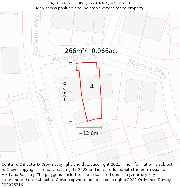 4, REDWING DRIVE, CANNOCK, WS12 4TH: Plot and title map
