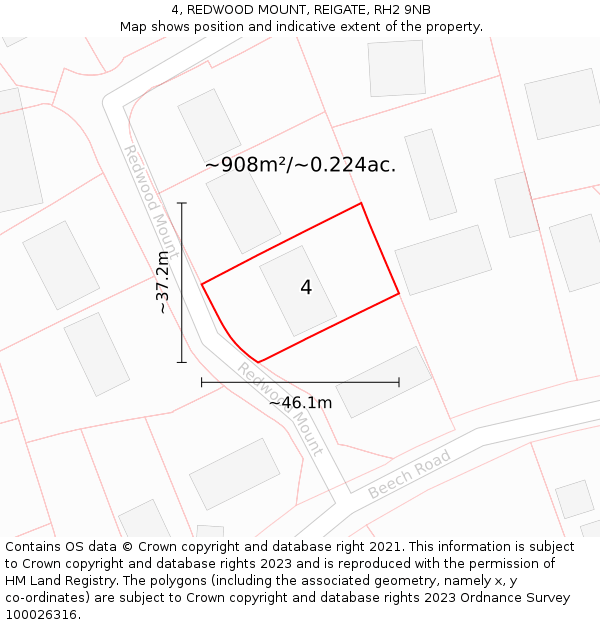 4, REDWOOD MOUNT, REIGATE, RH2 9NB: Plot and title map