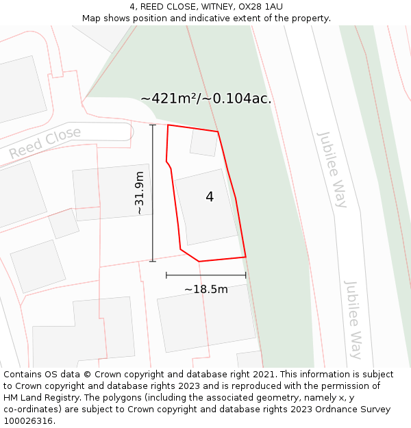 4, REED CLOSE, WITNEY, OX28 1AU: Plot and title map