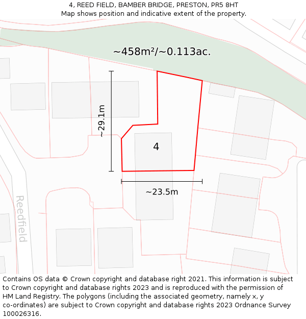 4, REED FIELD, BAMBER BRIDGE, PRESTON, PR5 8HT: Plot and title map