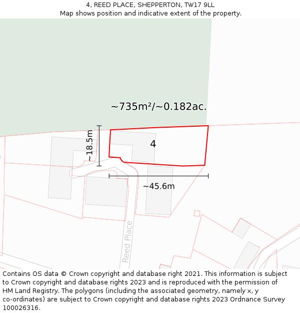 4, REED PLACE, SHEPPERTON, TW17 9LL: Plot and title map