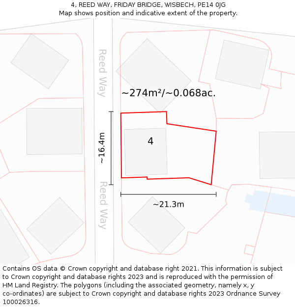 4, REED WAY, FRIDAY BRIDGE, WISBECH, PE14 0JG: Plot and title map