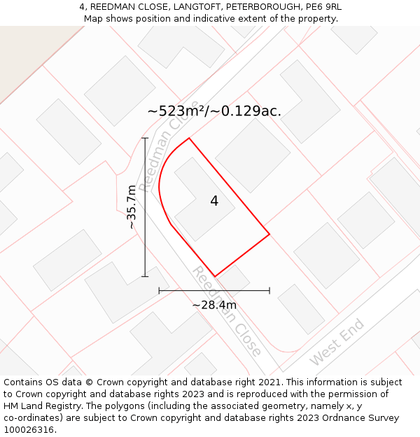 4, REEDMAN CLOSE, LANGTOFT, PETERBOROUGH, PE6 9RL: Plot and title map