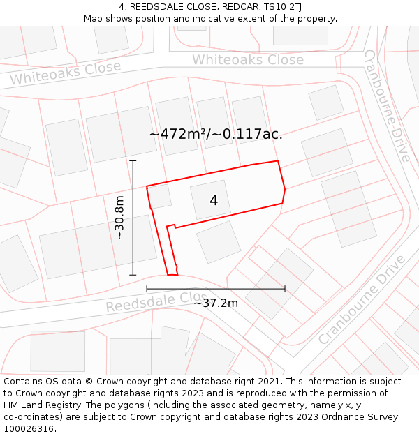 4, REEDSDALE CLOSE, REDCAR, TS10 2TJ: Plot and title map