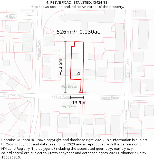 4, REEVE ROAD, STANSTED, CM24 8SJ: Plot and title map