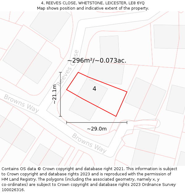 4, REEVES CLOSE, WHETSTONE, LEICESTER, LE8 6YQ: Plot and title map