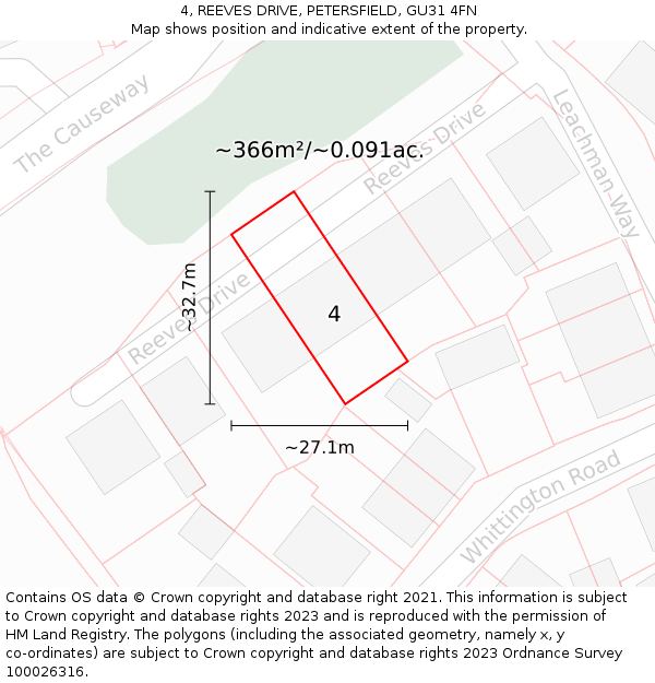 4, REEVES DRIVE, PETERSFIELD, GU31 4FN: Plot and title map