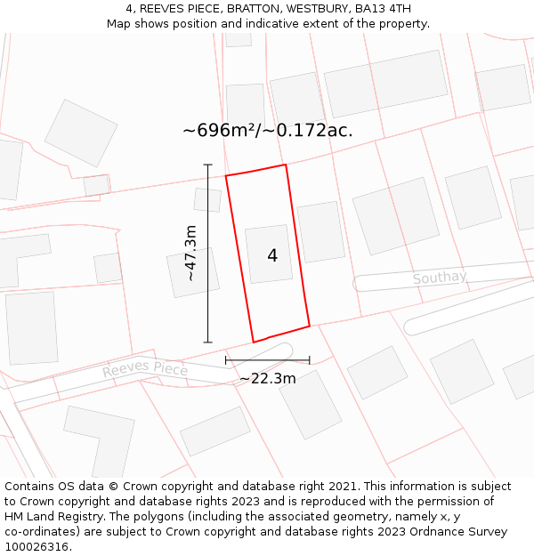 4, REEVES PIECE, BRATTON, WESTBURY, BA13 4TH: Plot and title map