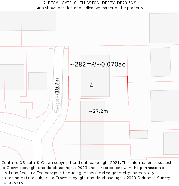 4, REGAL GATE, CHELLASTON, DERBY, DE73 5NS: Plot and title map