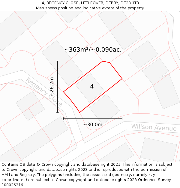 4, REGENCY CLOSE, LITTLEOVER, DERBY, DE23 1TR: Plot and title map