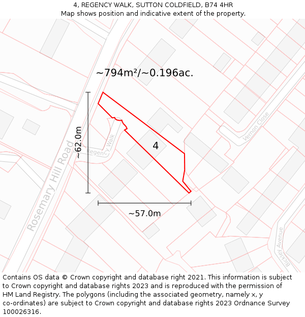 4, REGENCY WALK, SUTTON COLDFIELD, B74 4HR: Plot and title map