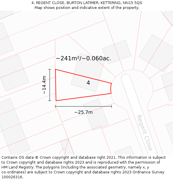 4, REGENT CLOSE, BURTON LATIMER, KETTERING, NN15 5QS: Plot and title map