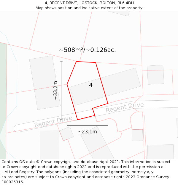 4, REGENT DRIVE, LOSTOCK, BOLTON, BL6 4DH: Plot and title map