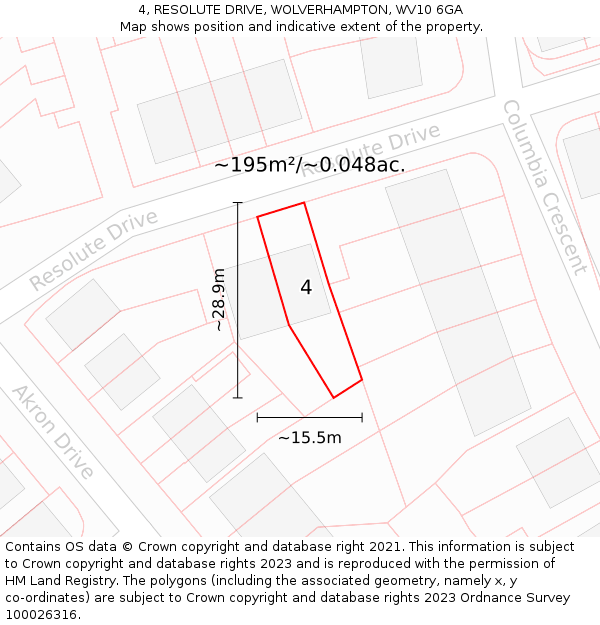 4, RESOLUTE DRIVE, WOLVERHAMPTON, WV10 6GA: Plot and title map