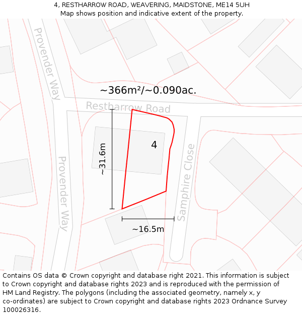 4, RESTHARROW ROAD, WEAVERING, MAIDSTONE, ME14 5UH: Plot and title map
