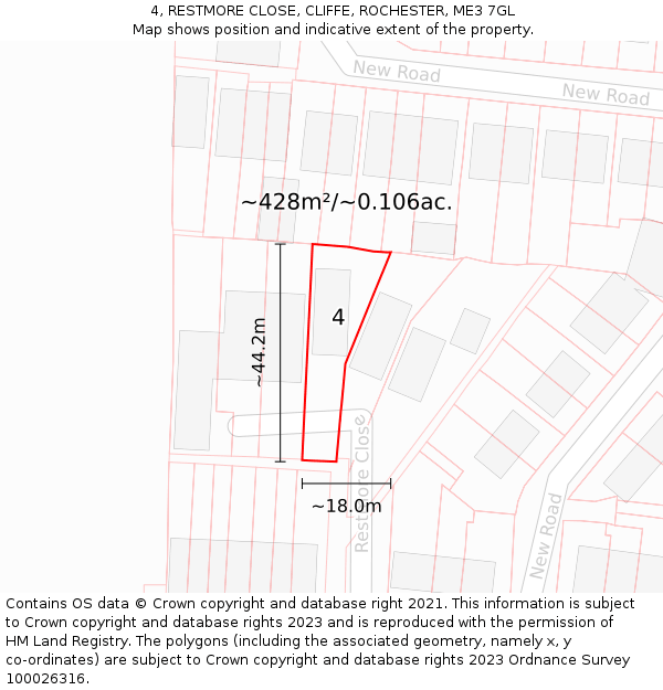4, RESTMORE CLOSE, CLIFFE, ROCHESTER, ME3 7GL: Plot and title map