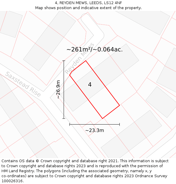 4, REYDEN MEWS, LEEDS, LS12 4NF: Plot and title map
