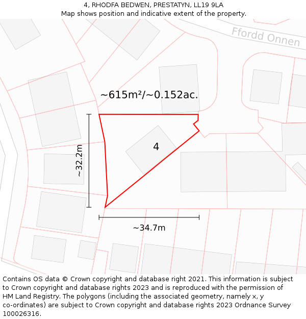 4, RHODFA BEDWEN, PRESTATYN, LL19 9LA: Plot and title map