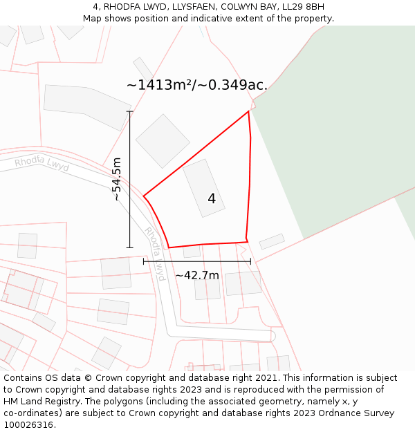 4, RHODFA LWYD, LLYSFAEN, COLWYN BAY, LL29 8BH: Plot and title map